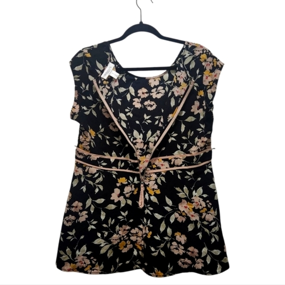 Motherhood Maternity Black Beige Floral Peplum Maternity Top Size M Zipper Back - Picture 3 of 6